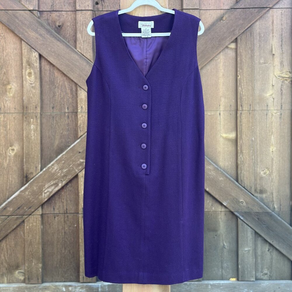 Vintage 1980s Worthington 100% Wool Vest Dress Deep Purple